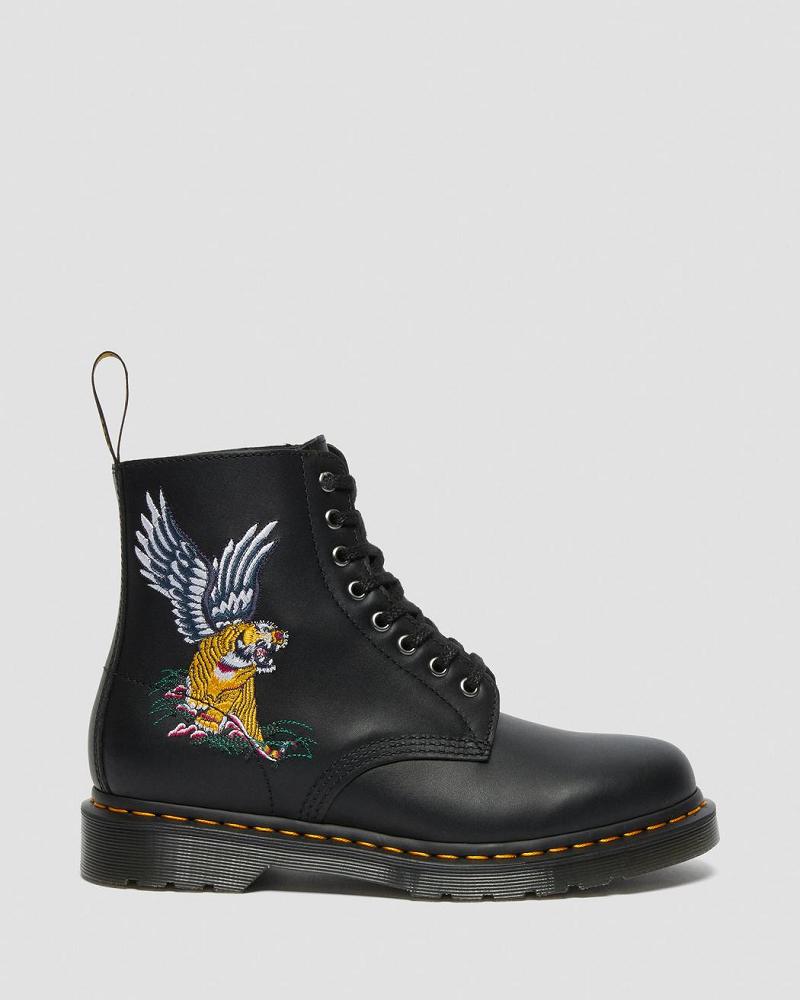 Men's Dr Martens 1460 Souvenir Embroidered Leather Ankle Boots Black | AU 415FDN